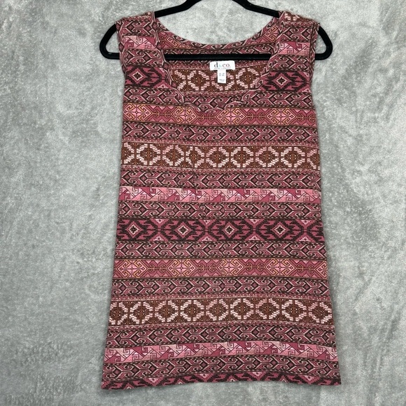 D&Co Denim & Co 3X Shirt Top Pink Aztec Striped Sleeveless Scoop Neck Stretch - Picture 1 of 6